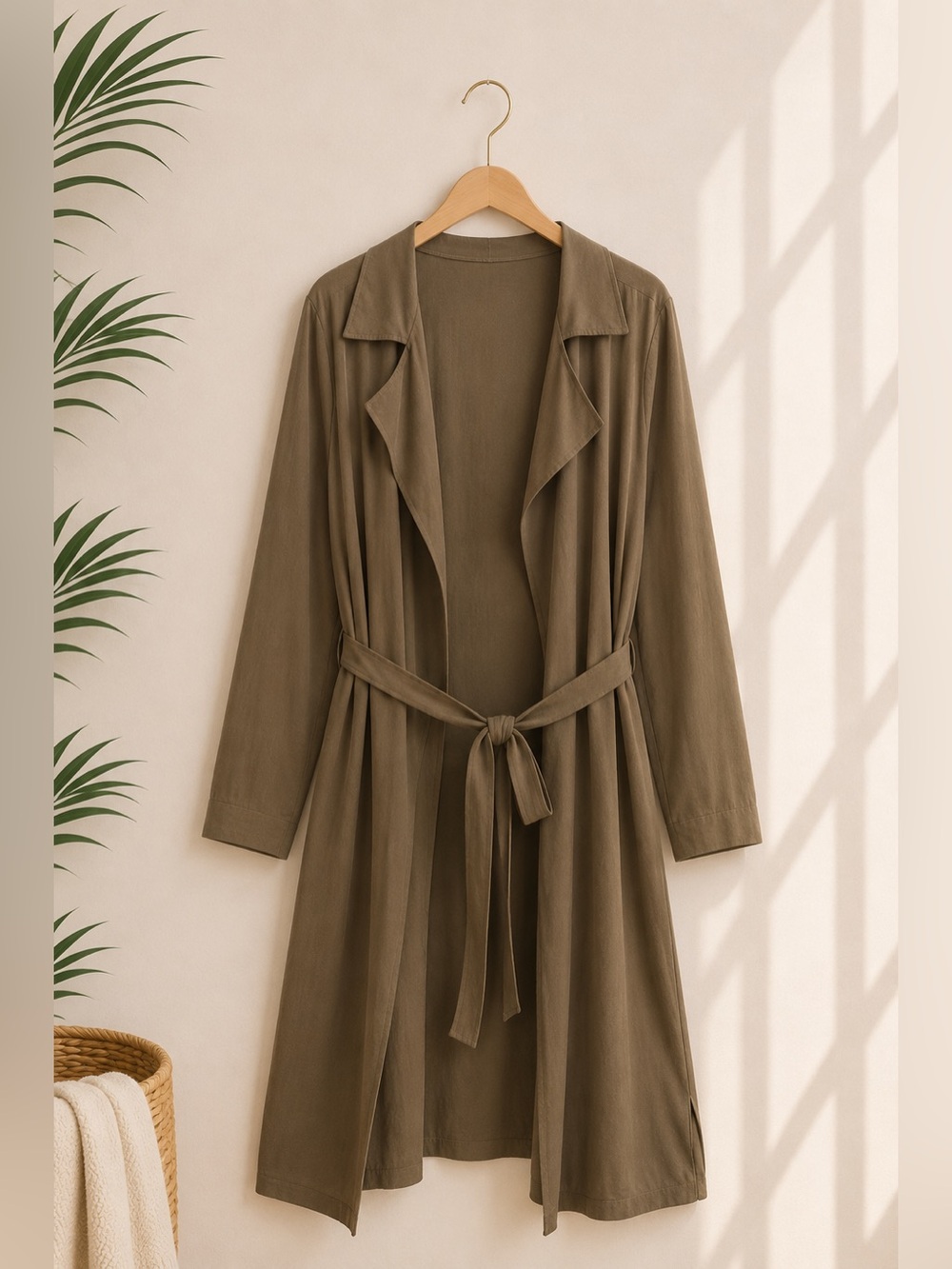 Women's Olive Green Long Sleeve jacket with Tie Belt